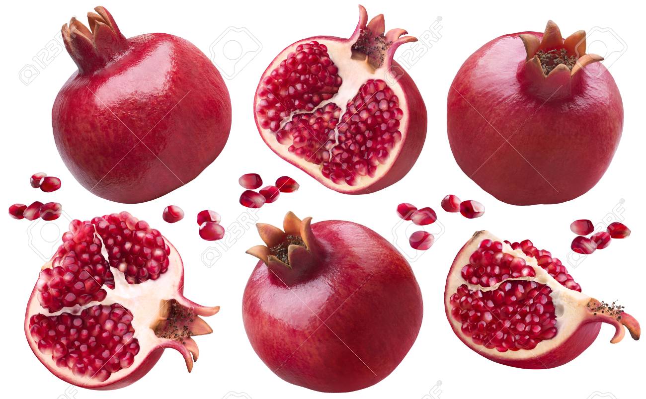 Pomegranate pieces set isolated on white background as package design elements - 78101849 Pomegranate pieces set isolated on white background as package design elements - 78101849