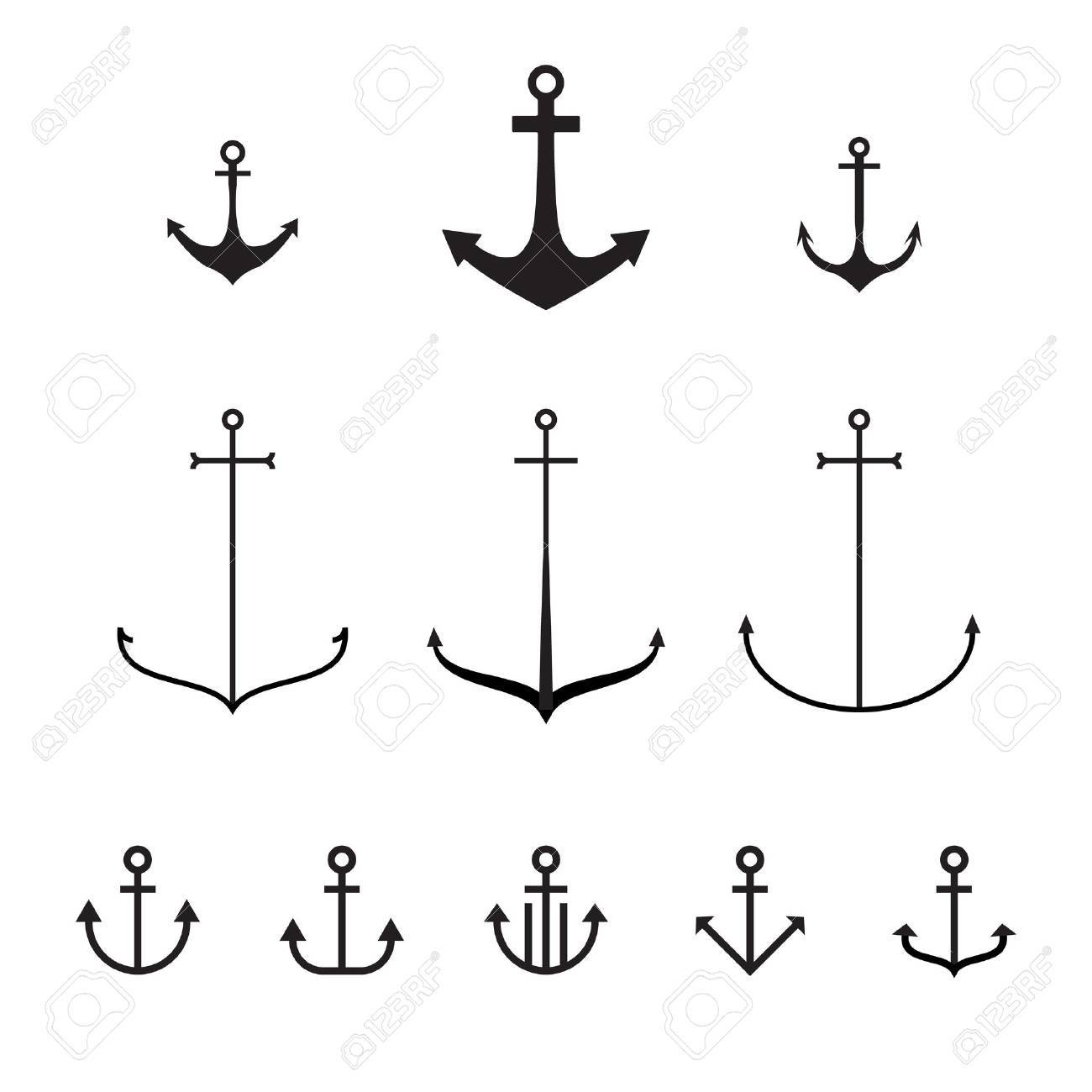 Set Of Anchors, Vector Illustration, Modern Simple Design, Line