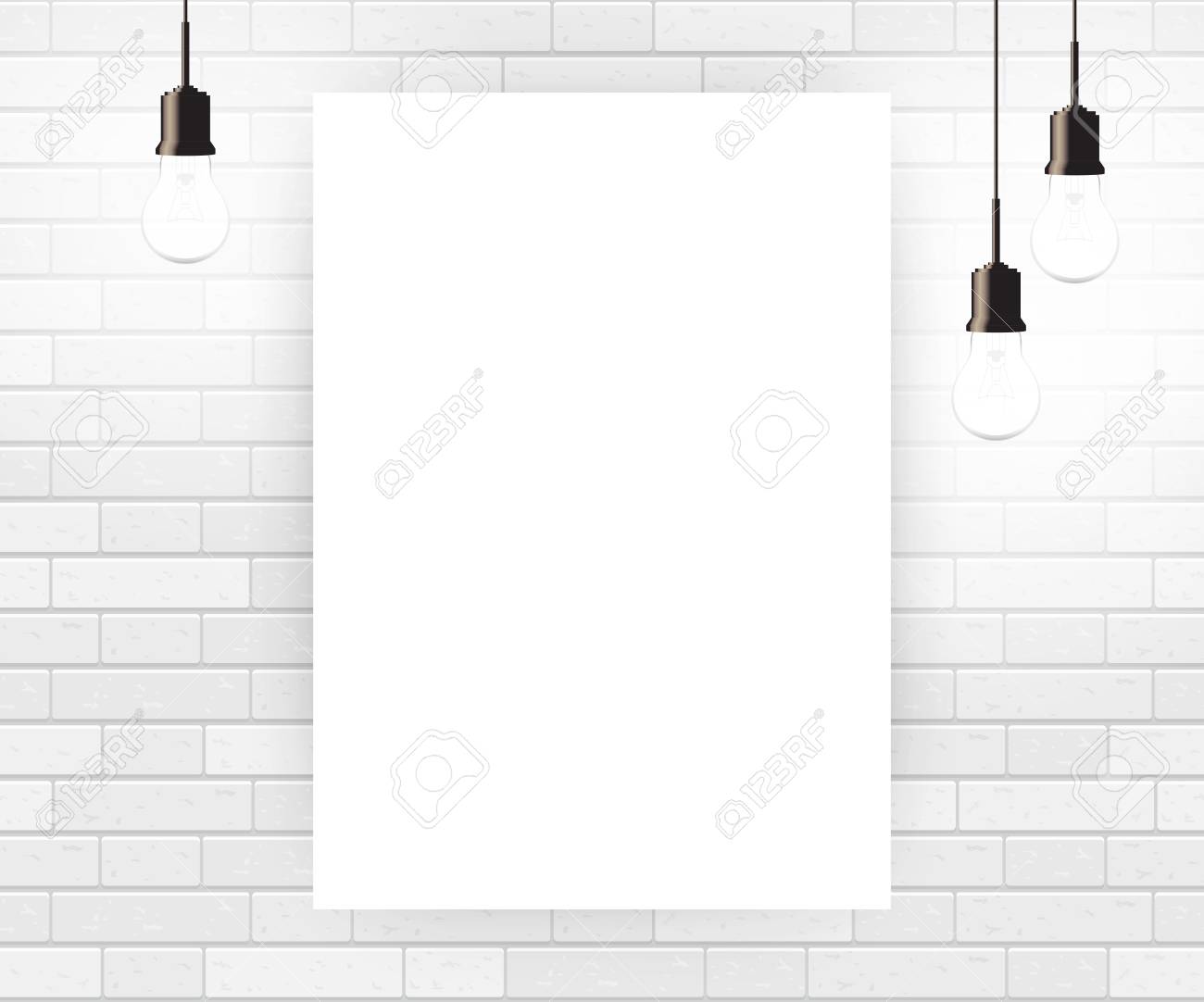 blank poster template with light bulbs white brick background blank poster template