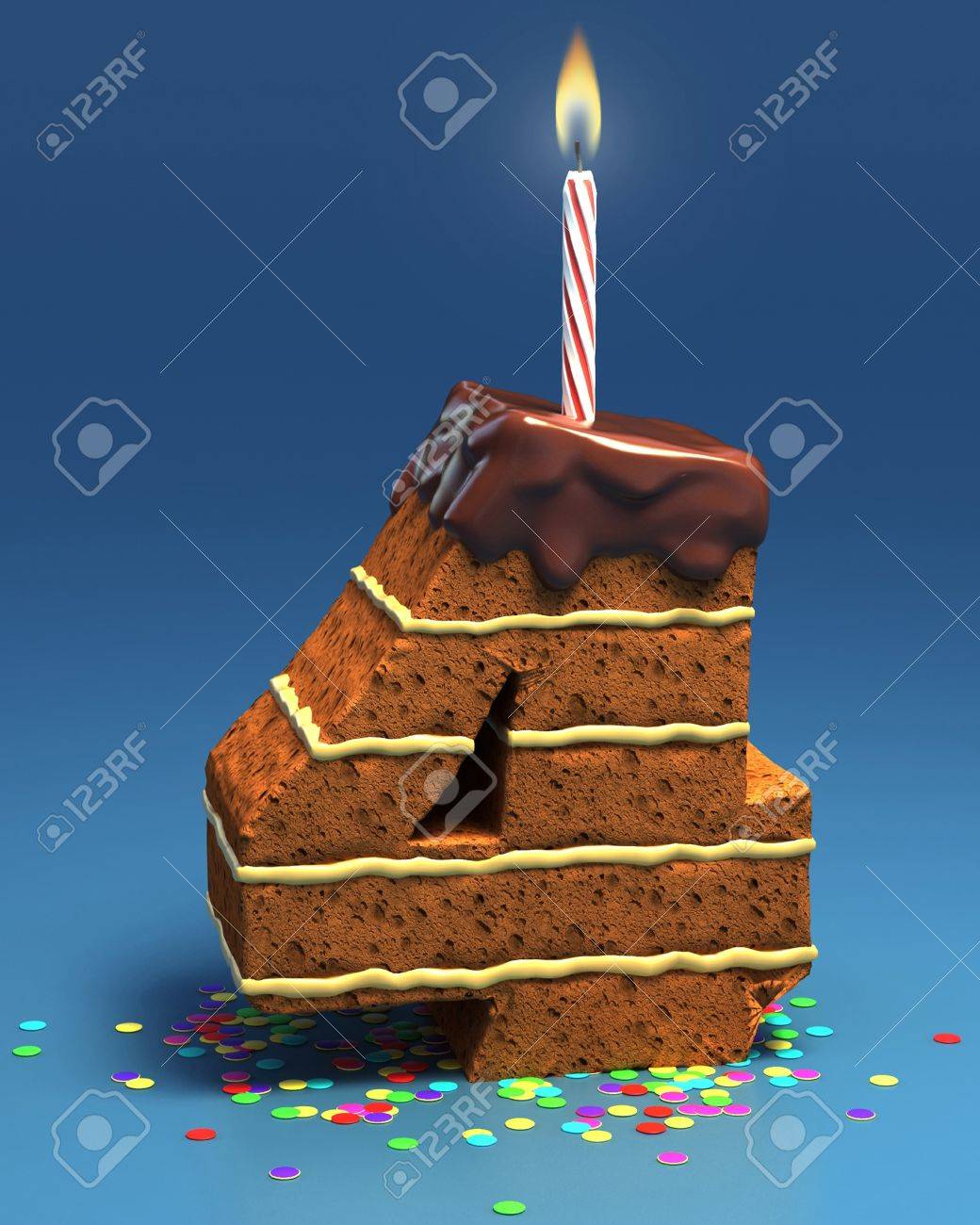 Nombre De Quatre En Forme De Gateau D Anniversaire Avec Une Bougie Banque D Images Et Photos Libres De Droits Image