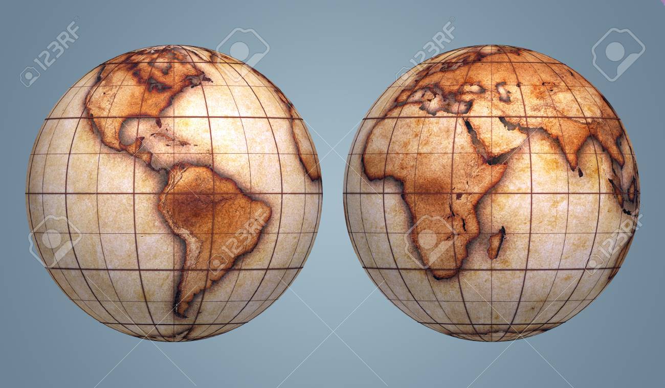 質感の古い汚れた世界地図と地球儀 の写真素材 画像素材 Image