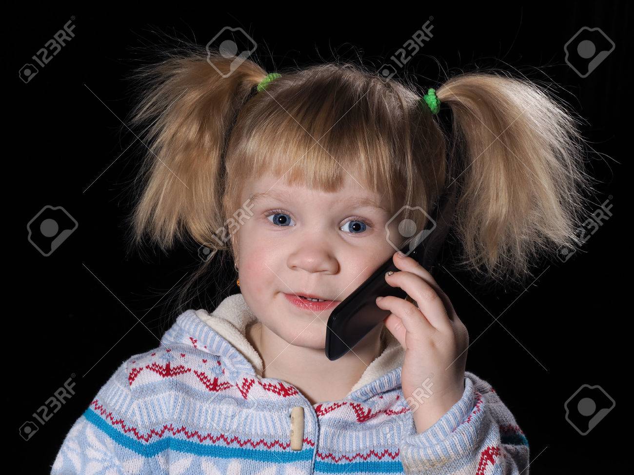 Small Child Talking On A Cell Phone Kid Bored Funny Hairstyle