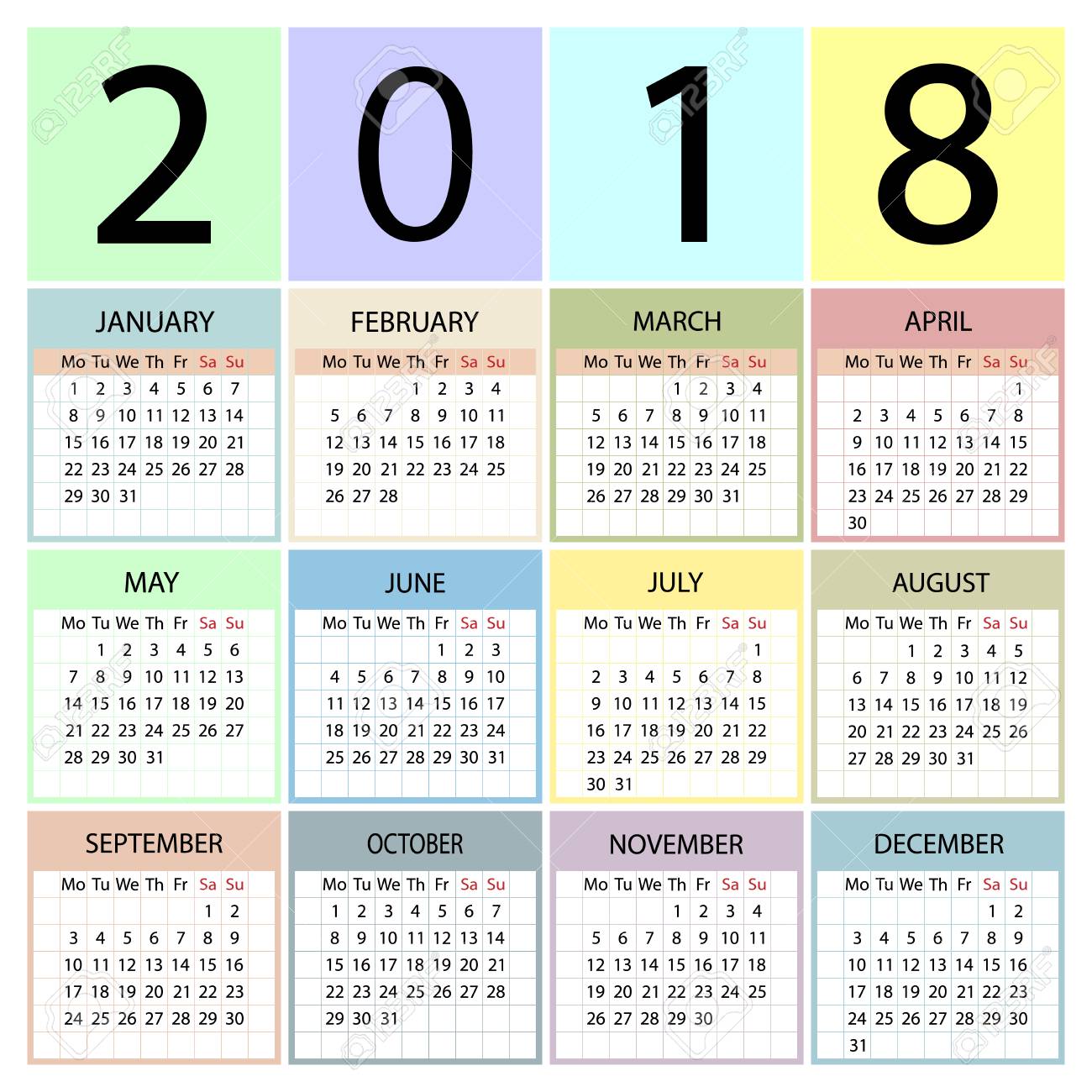 week calendar 2018