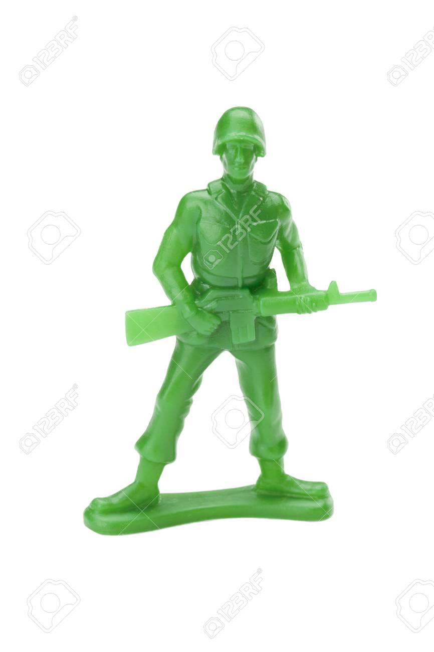 Soldat De Jouet En Plastique Isolé Sur Un Fond Blanc Banque D'images Et  Photos Libres De Droits. Image 16963841.