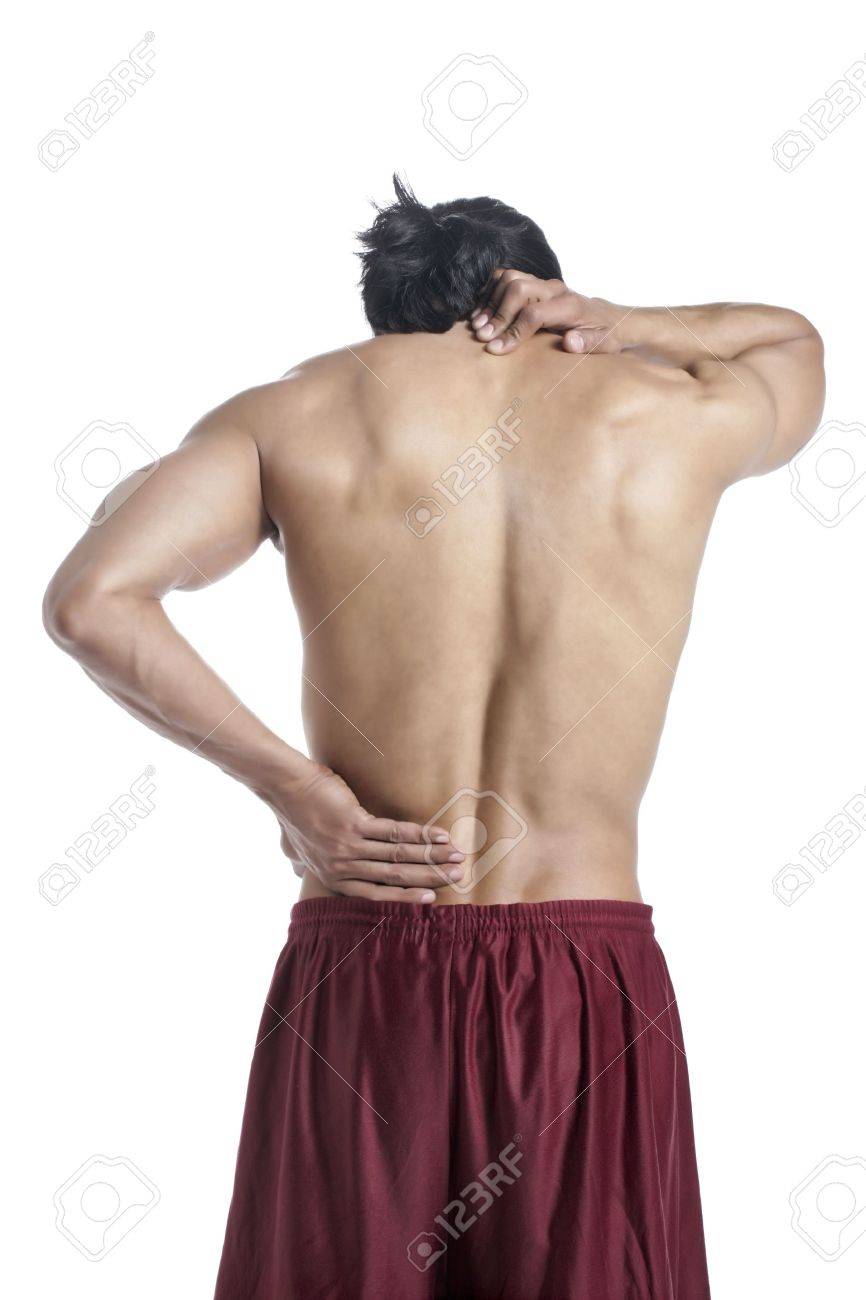 成人男性半ばの彼の痛み首と背中を保持しています の写真素材 画像素材 Image