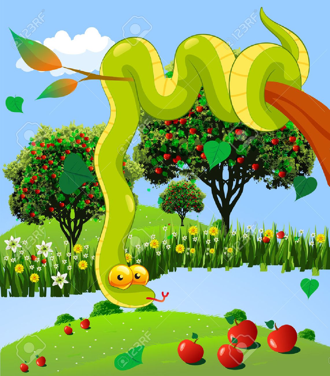 Garden Of Eden, Vector Art Illustration Snake And An Apple Orchard. Royalty  Free SVG, Cliparts, Vectors, And Stock Illustration. Image 36481712.