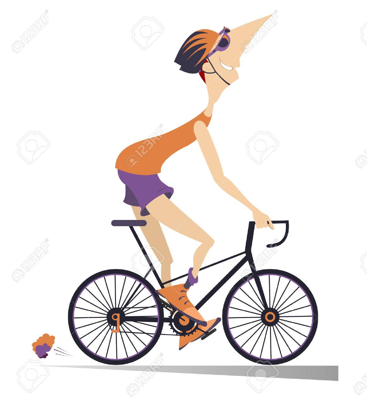 cartoon man rides a bike isolated smiling man in helmet rides a