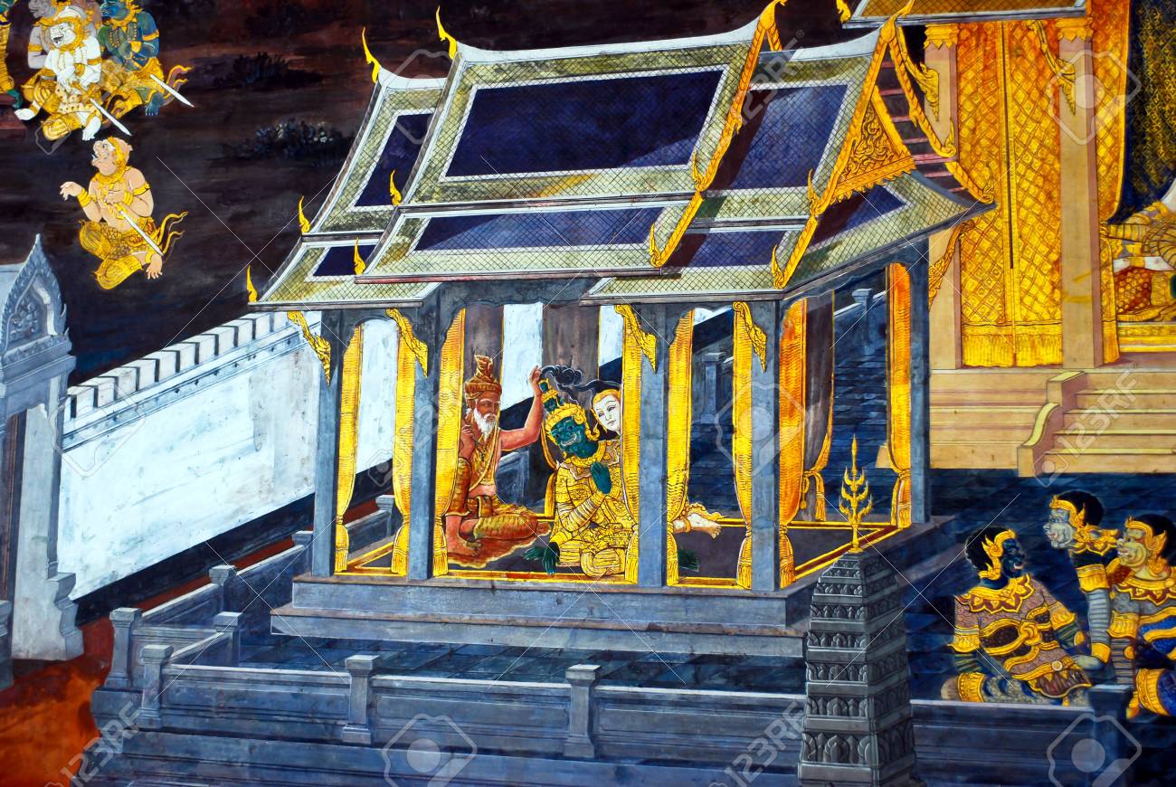 Lart Traditionnel Thaï Peinture à Propos De Ramayana Histoire Sur Mur Du Temple Le Wat Prakaew Bangkok - 