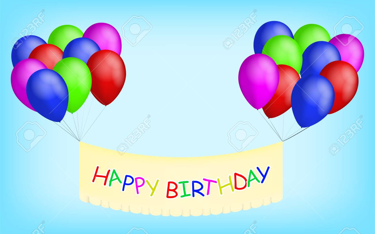 happy birthday balloons with banner colorful balloons with happy colorful happy birthday banner