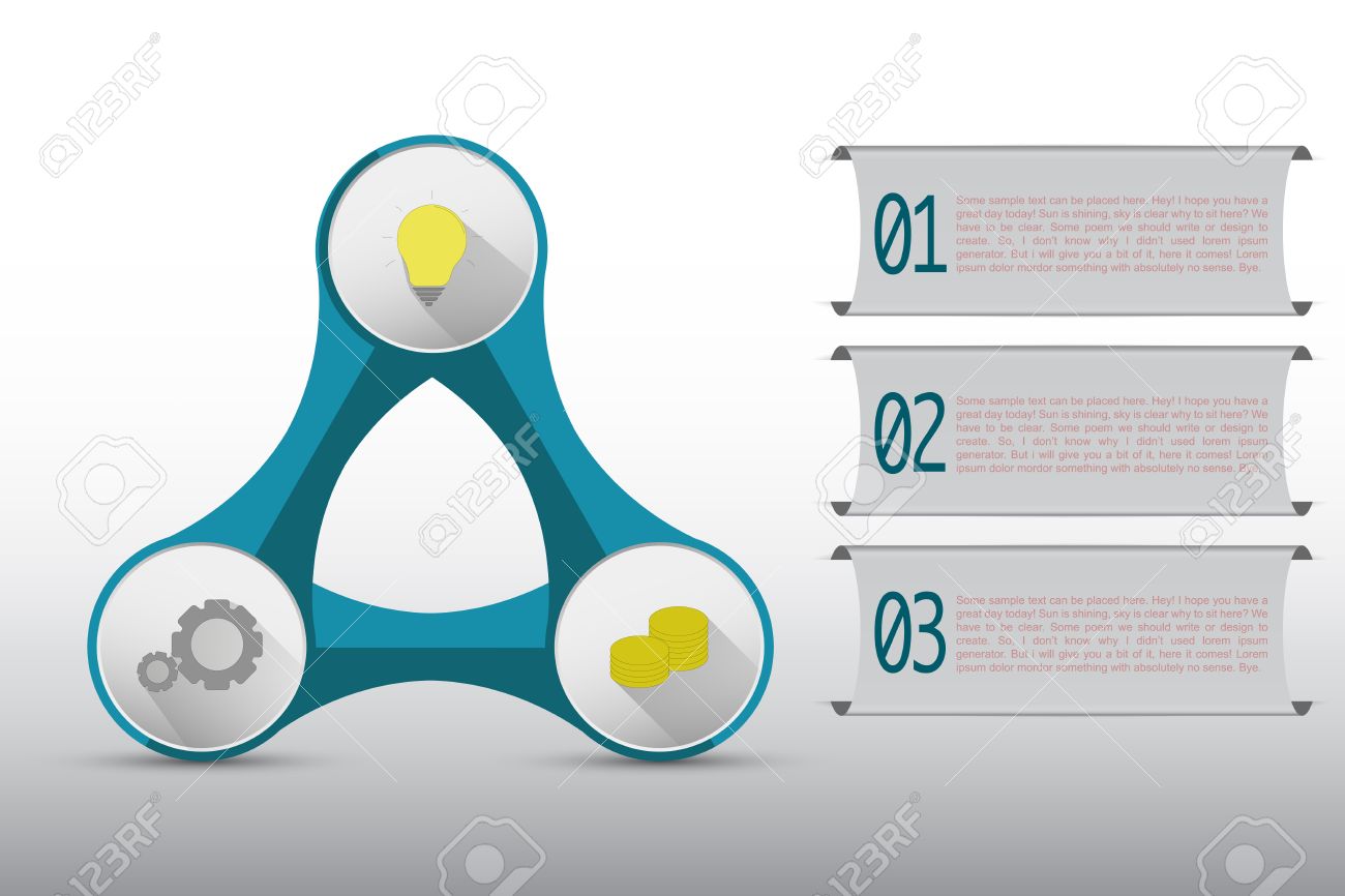 three steps timeline infographics connected in abstract shape
