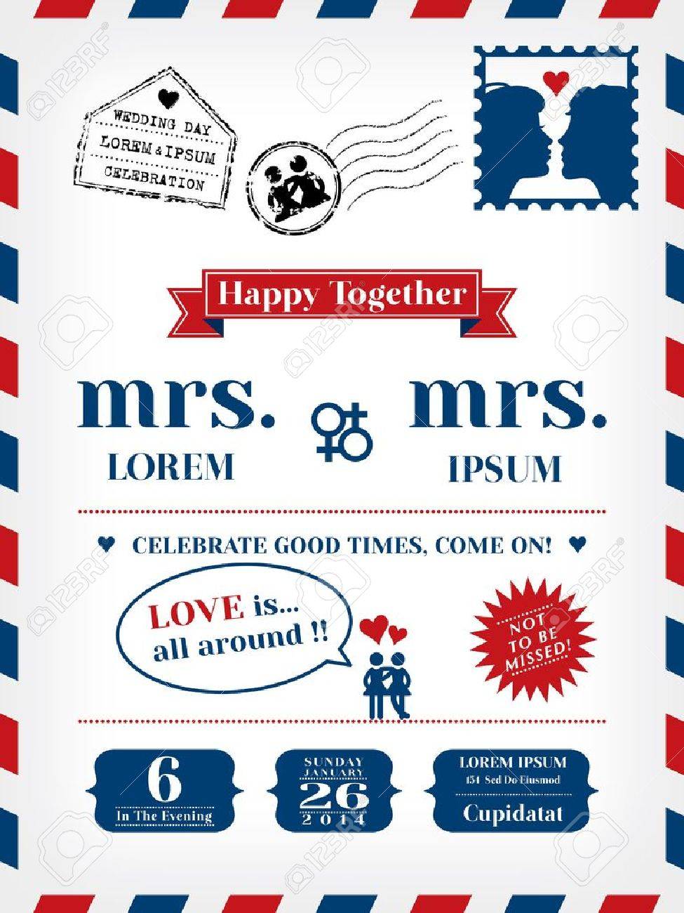 lesbian wedding invitation template in postcard and air mail postcard wedding invitations template free