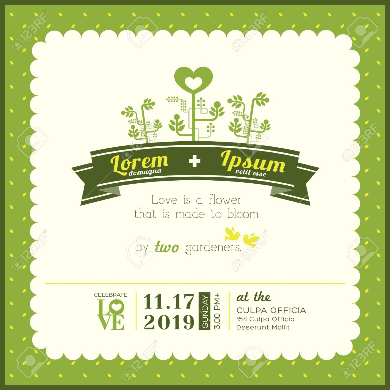 green garden theme wedding invitation card template royalty free