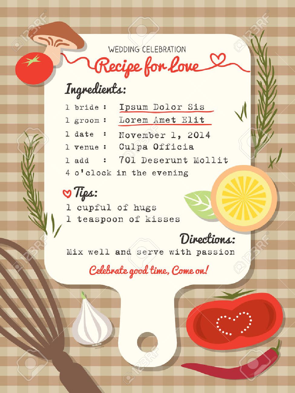 Diseño De La Invitación De La Boda Creativa Tarjeta De La Receta Con ... Diseño De La Invitación De La Boda Creativa Tarjeta De La Receta Con ...