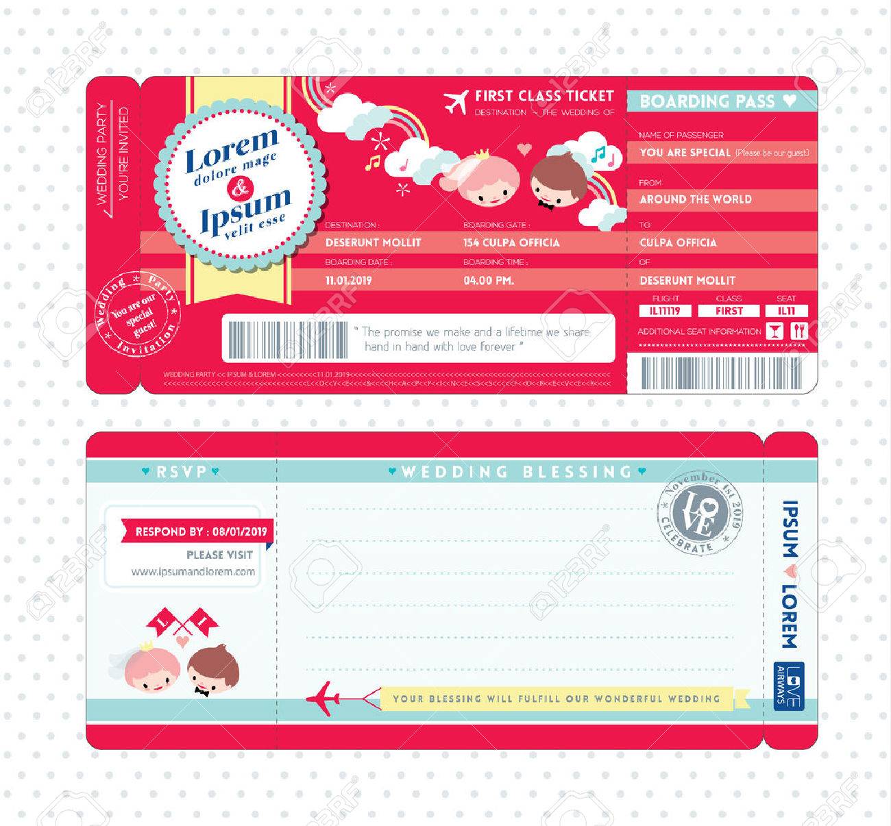 cute boarding pass ticket wedding invitation template invitation ticket template