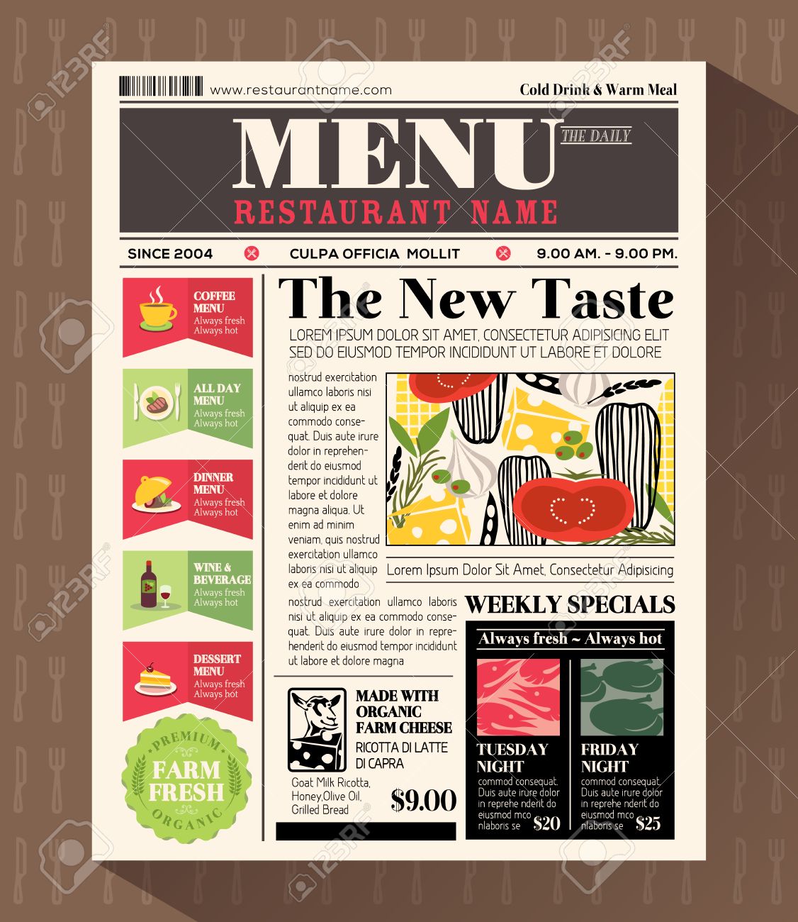 restaurant menu design template in newspaper style restaurant menu design free