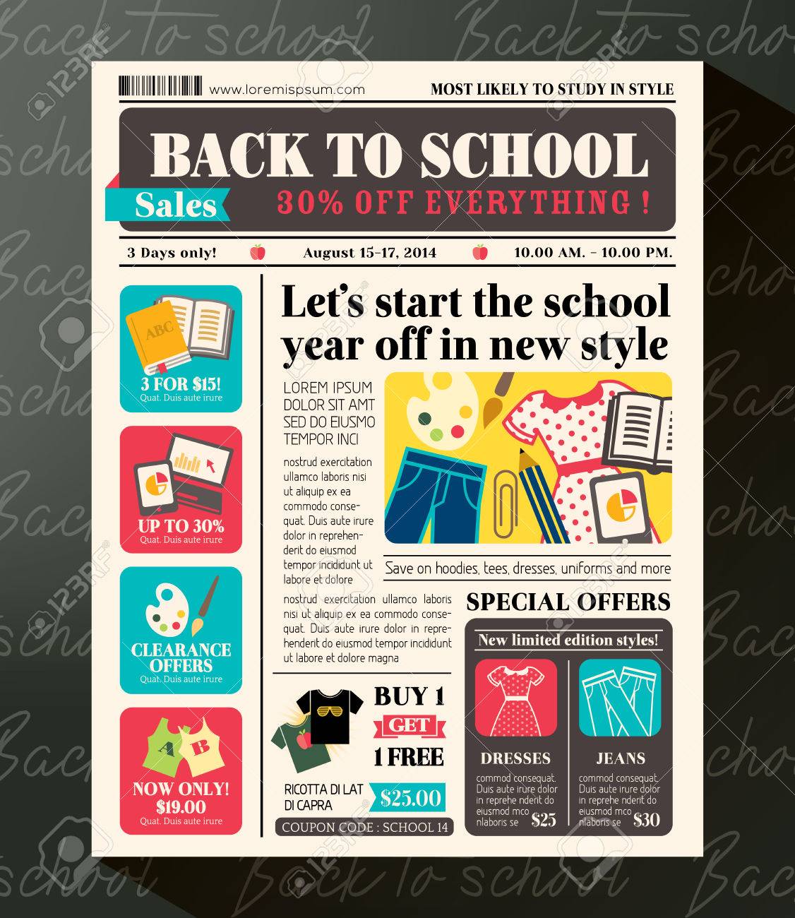 back to school sales promotional design template in newspaper newspaper ad design templates