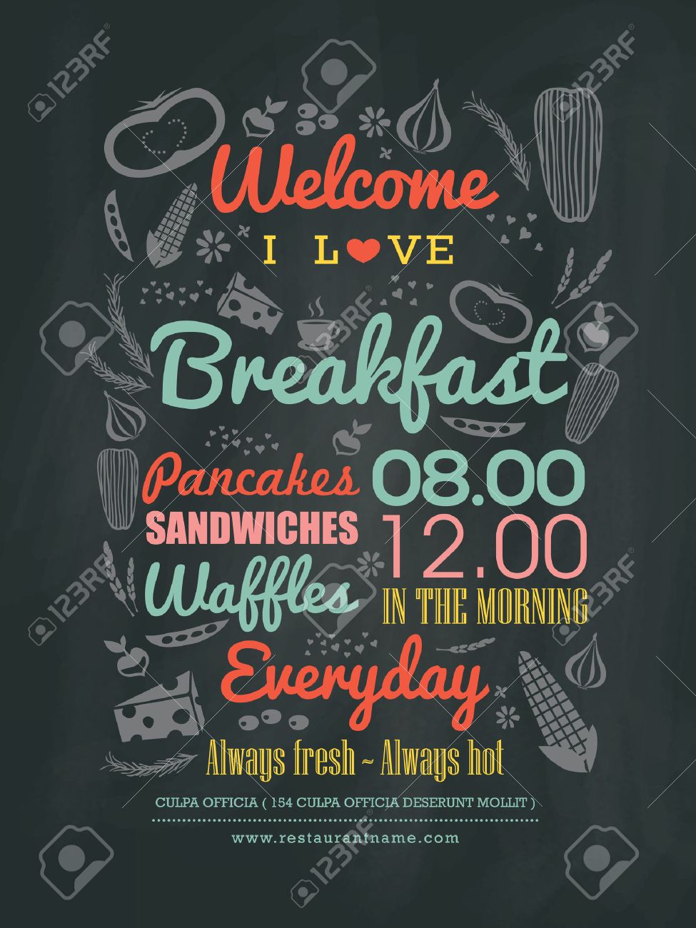 breakfast cafe menu design typography on chalk board vector