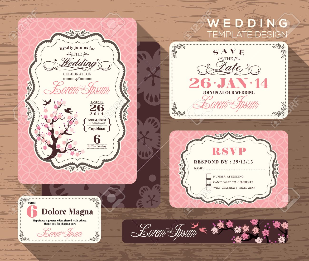 vintage wedding invitation set design template vector place card invitation response card