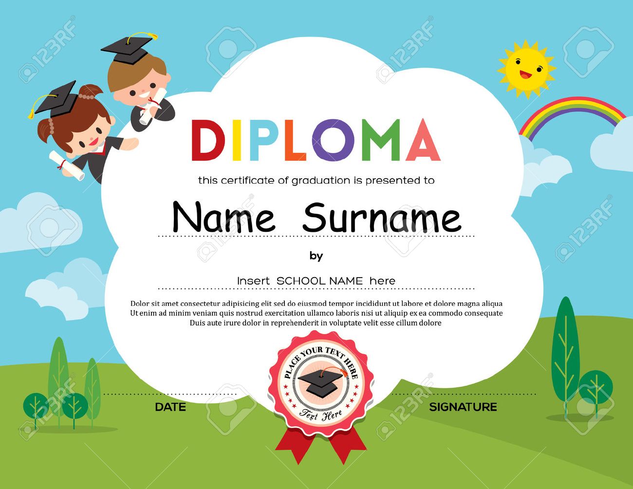 preschool elementary school kids diploma certificate background