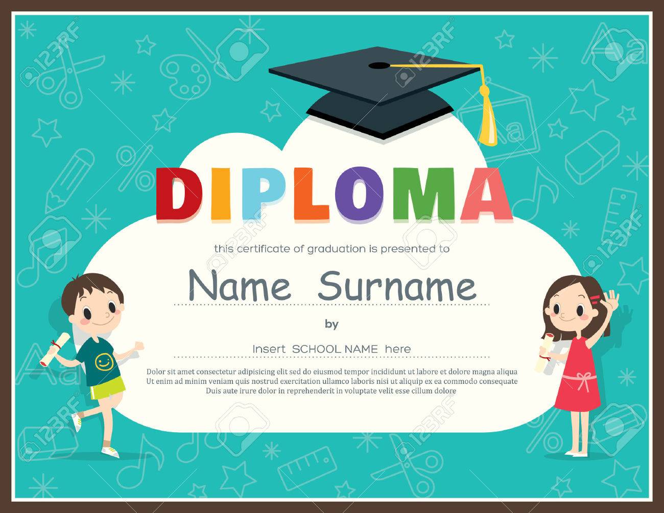 primary school kids diploma certificate background design template
