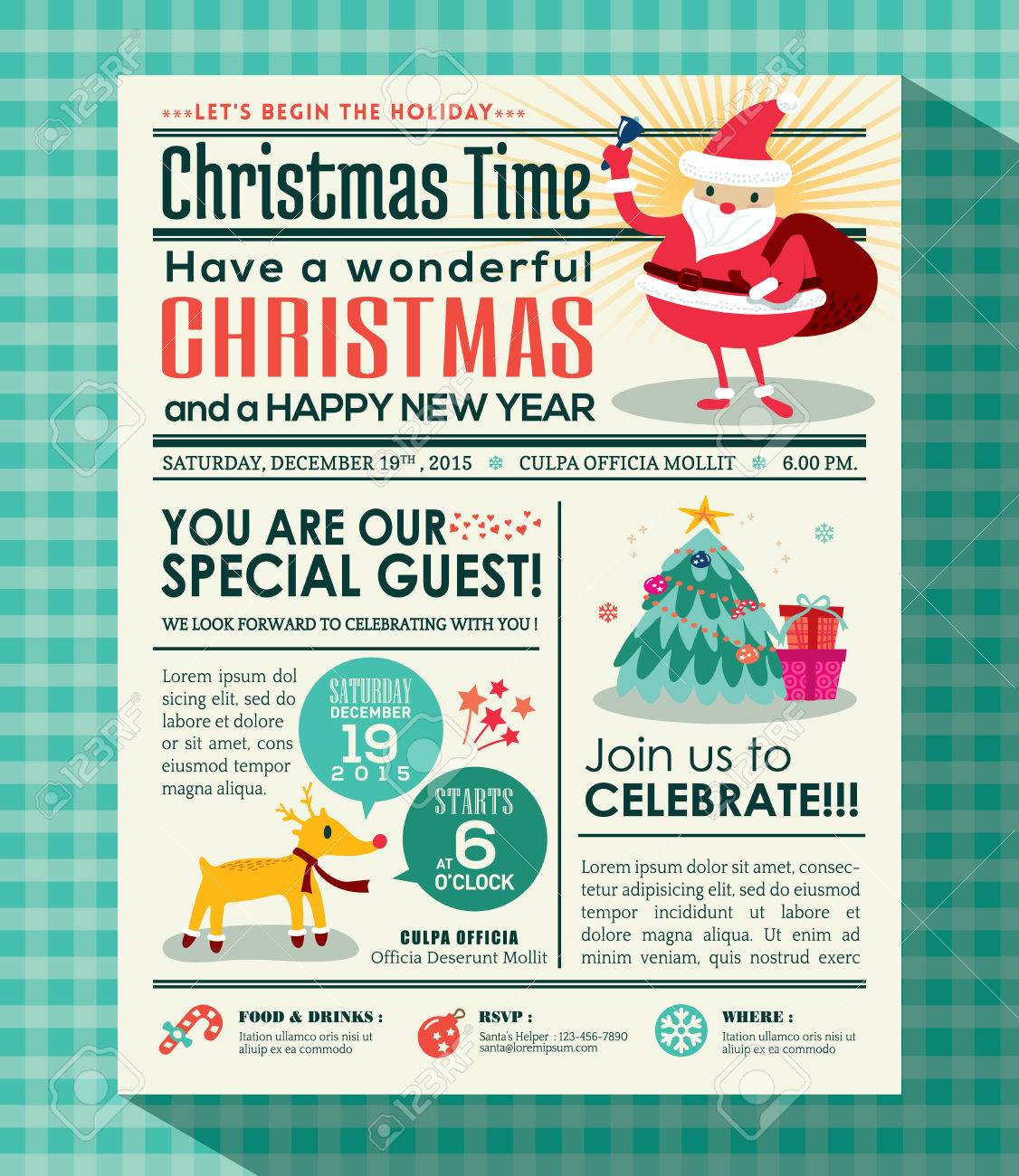 christmas party poster invite background in newspaper style christmas drinks invite