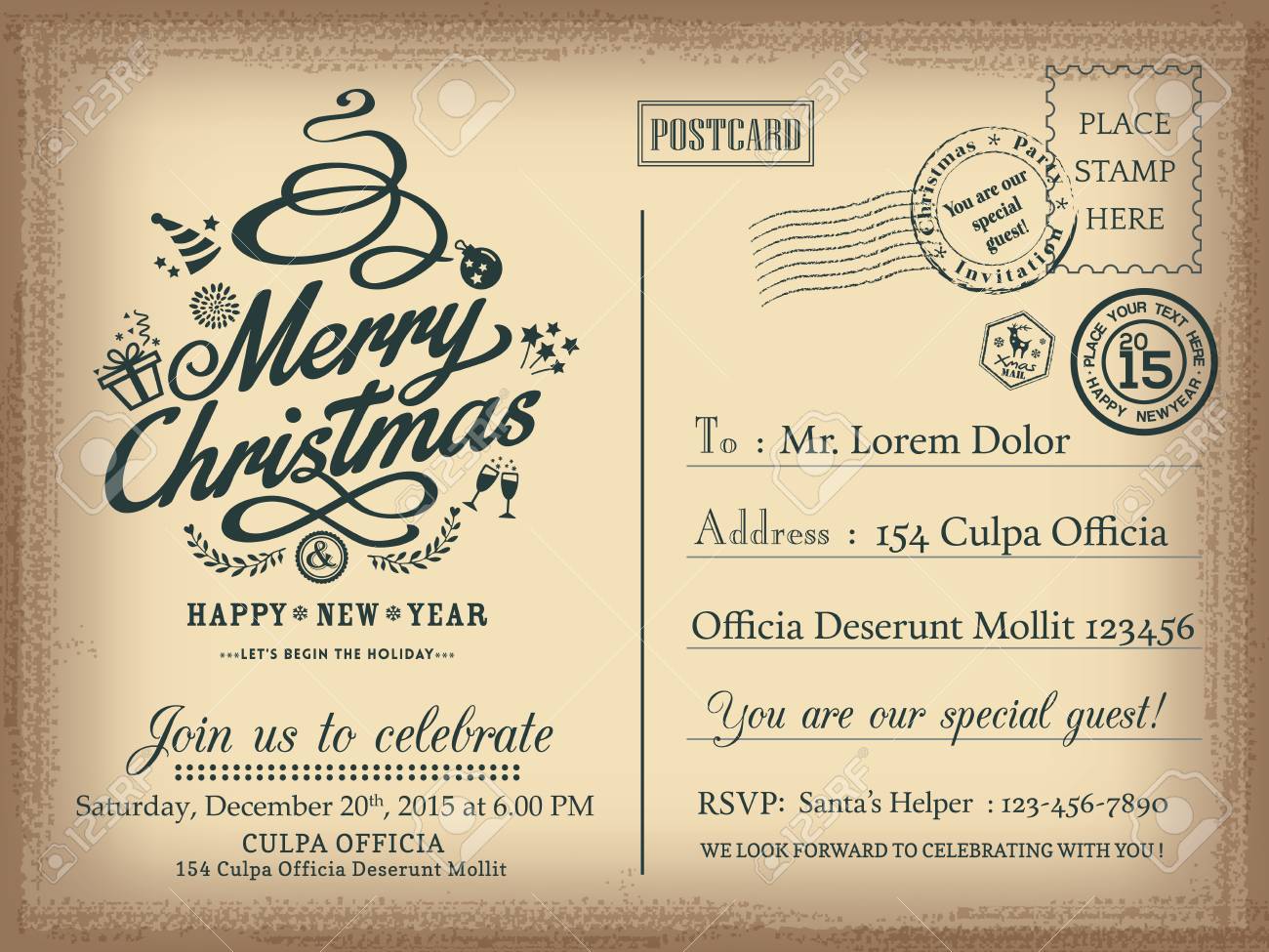 Vintage Christmas And Happy New Year Holiday Postcard Background Vector For Party Invitation Card Royalty Free Cliparts Vectors And Stock Illustration Image 49073144