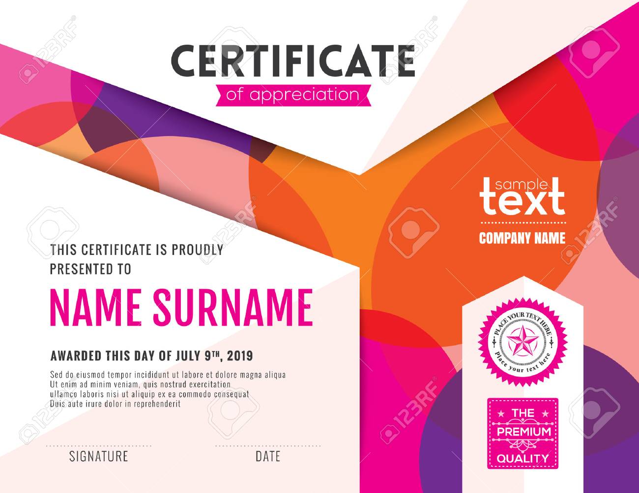 modern certificate of appreciation template with colorful circles modern certificate of appreciation design