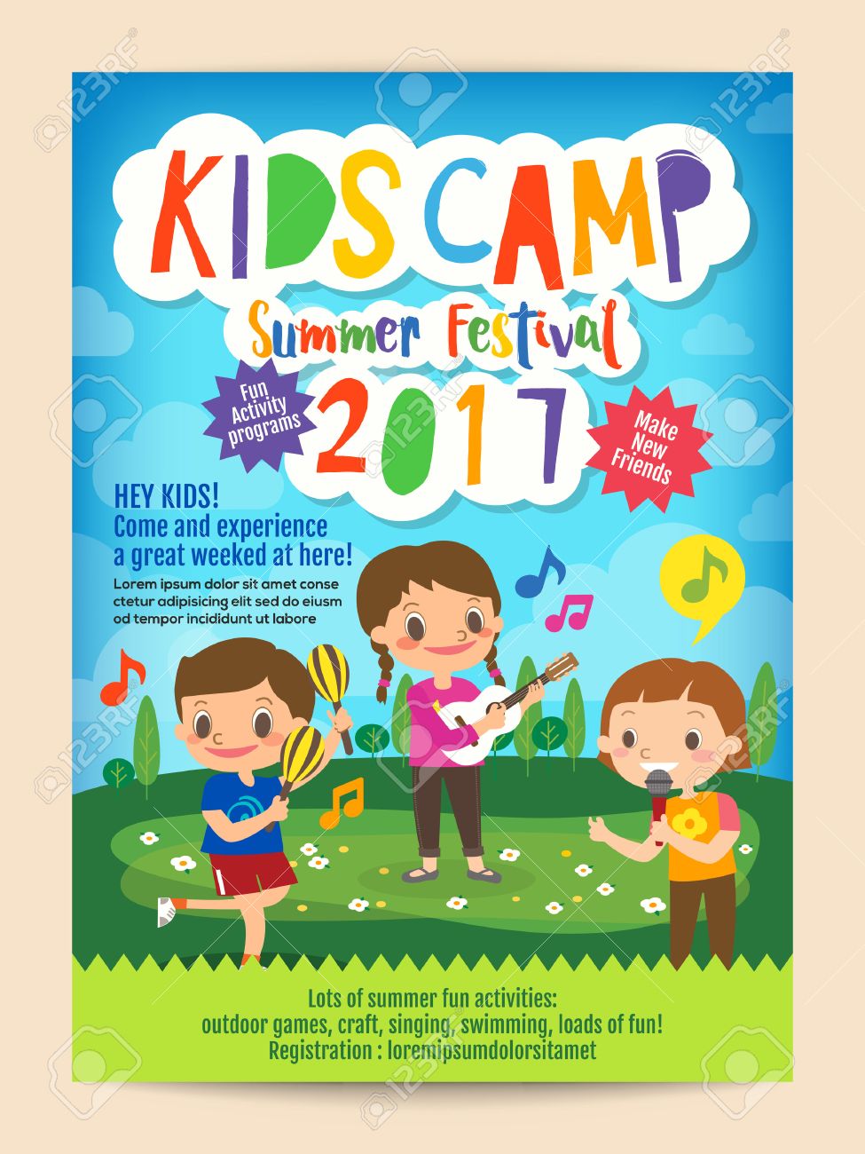kids summer camp education advertising poster flyer template
