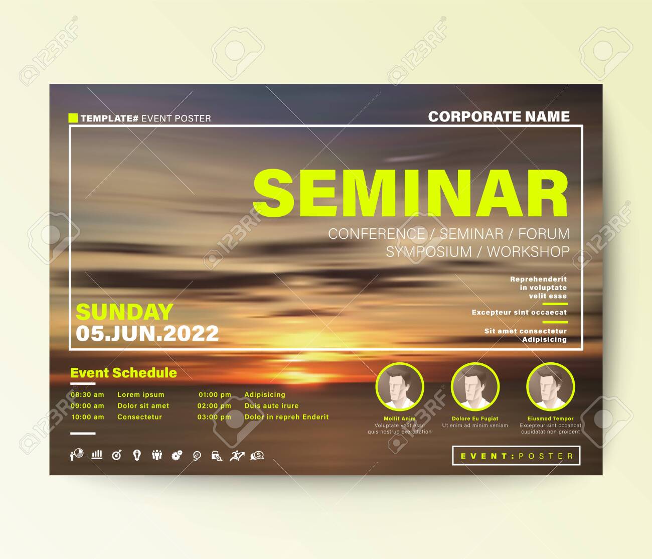 Business Conference Design Template. Abstract Sunset Background Throughout Seminar Invitation Card Template