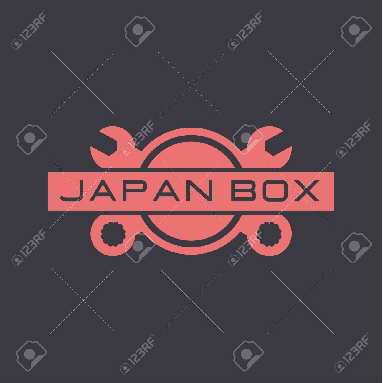日本自動車サービス修理 レンチ 車 フラット サイン ロゴマークのイラスト素材 ベクタ Image