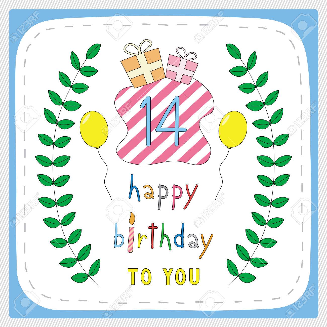 Vettoriale Scheda Di Buon Compleanno Con 14 Compleanno E Per 14 Anni Anniversario Image