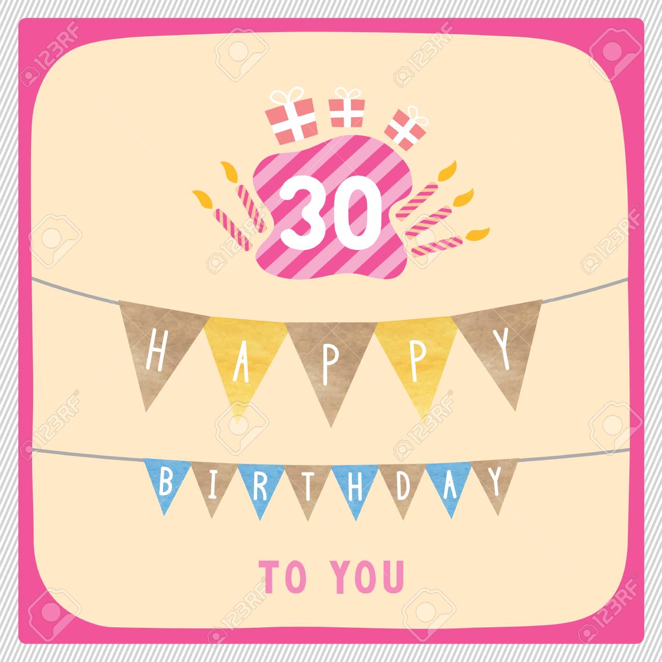 Happy 30th Birthday Anniversary Card With Gift Boxes And Candles Stock Photo Picture And Royalty Free Image Image