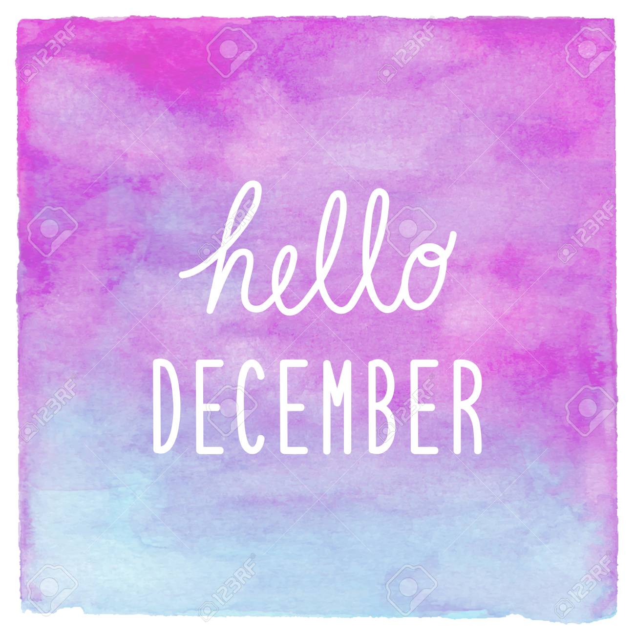 Hello December Text On Blue And Purple Watercolor Background ...