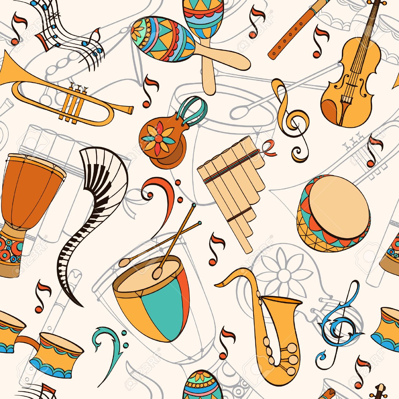 ラテン系音楽のパターン ラテン楽器のパターン ラテン系アメリカ人の背景は 結婚式 誕生日 その他休日や夏休みの背景の招待状カードとして使用できます ベクトルの図 のイラスト素材 ベクタ Image