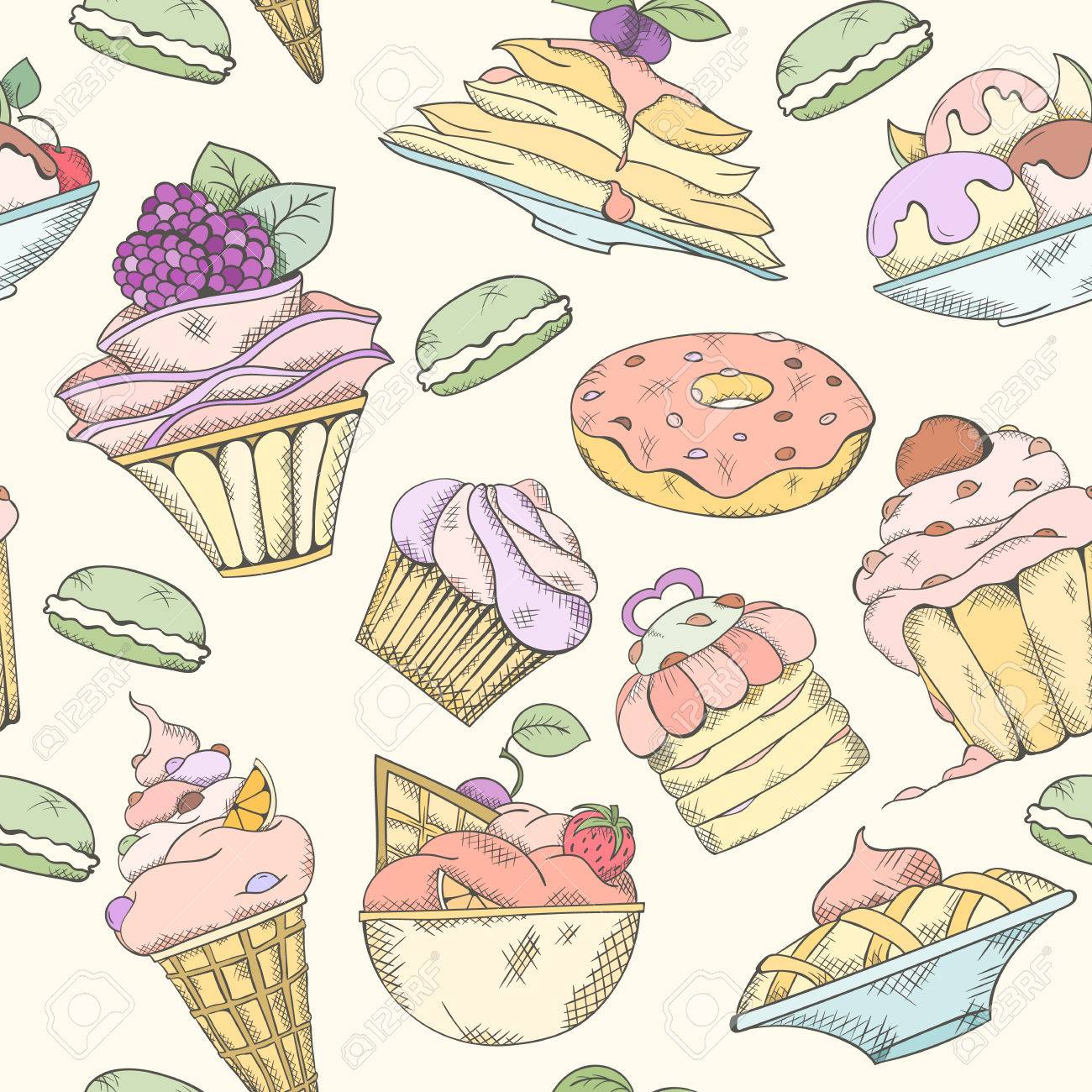 Modele Sans Couture De Tartes De Gateaux Et De Creme Glacee Le