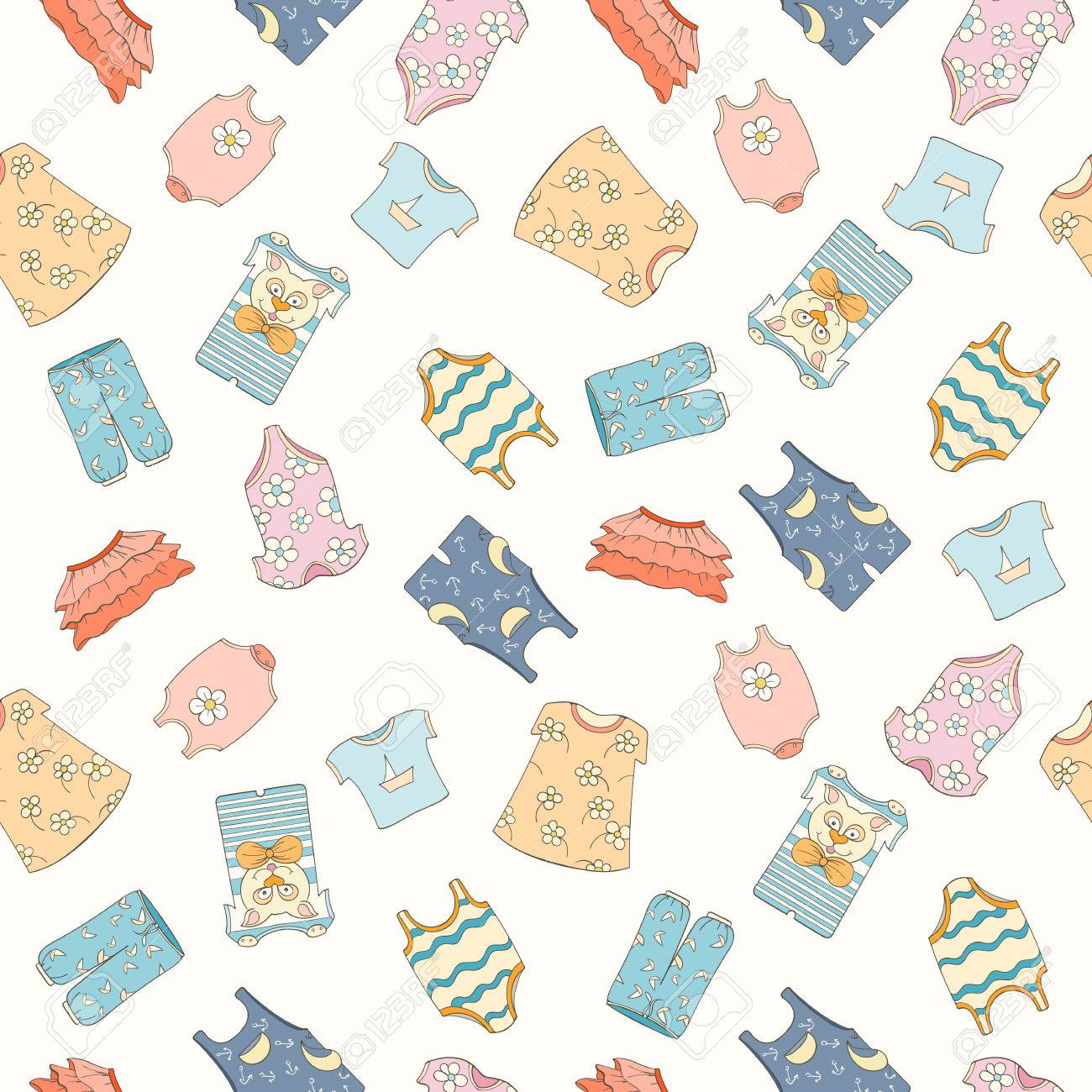 hand drawn seamless pattern of children clothes vector illustration