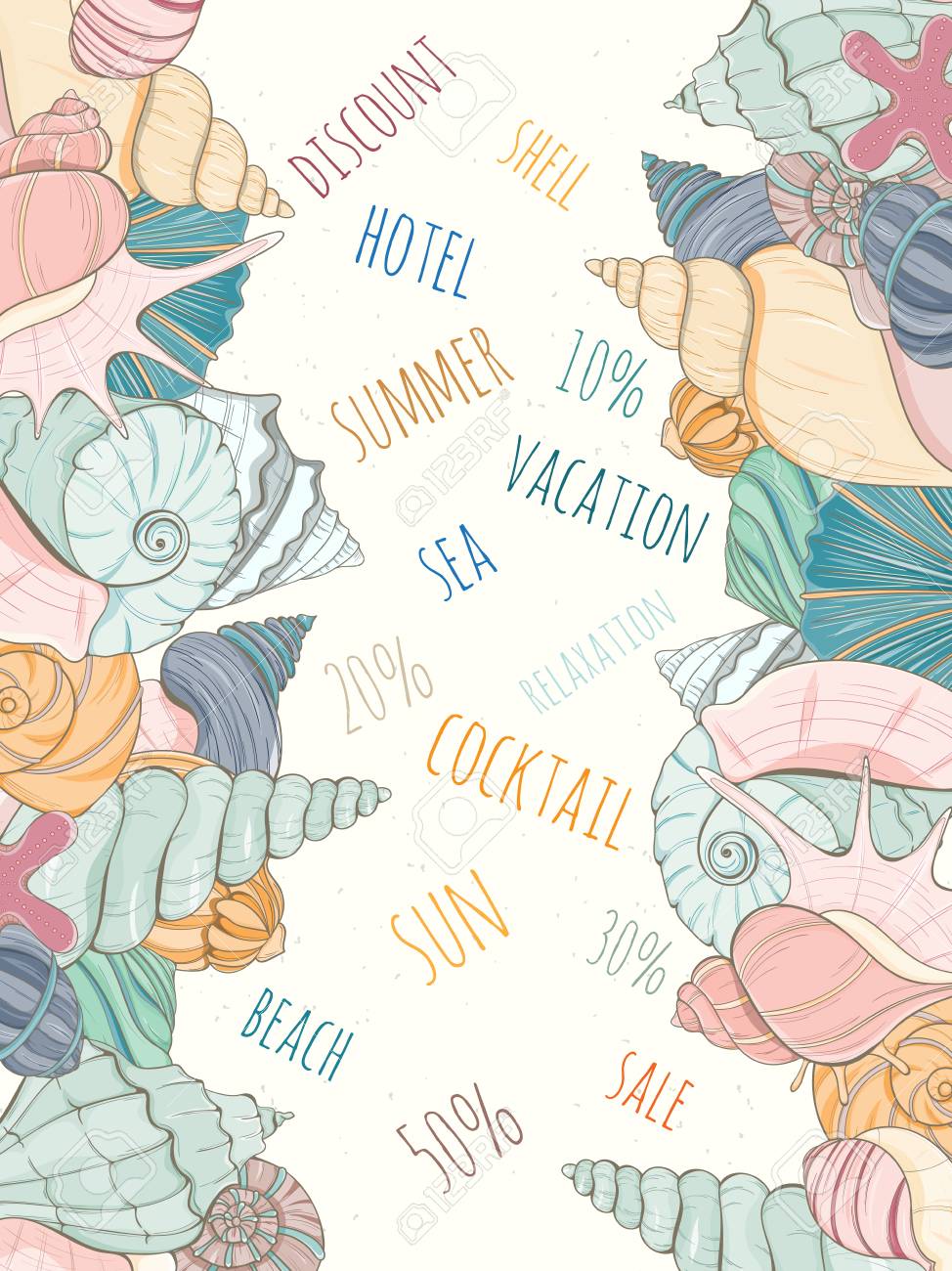 Scheda Marina Di Paradiso Estivo Seashell Illustrazione Può Essere Utilizzato Per Invito Cartolina Menu Volantino O Sito Web Disegnare A Mano