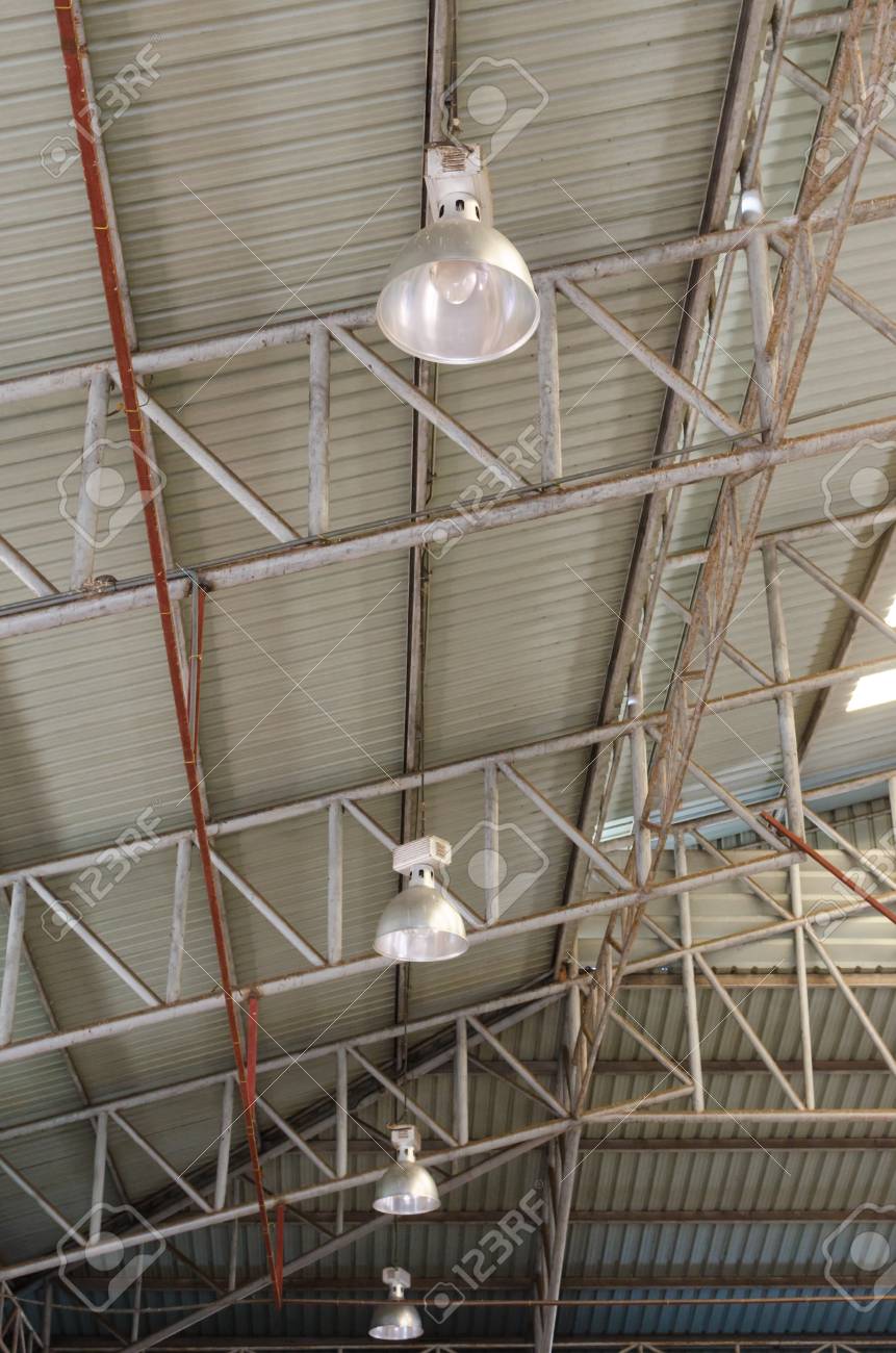 Metal Lamp Ceiling Light Under Metal Roof Stock Photo Picture And