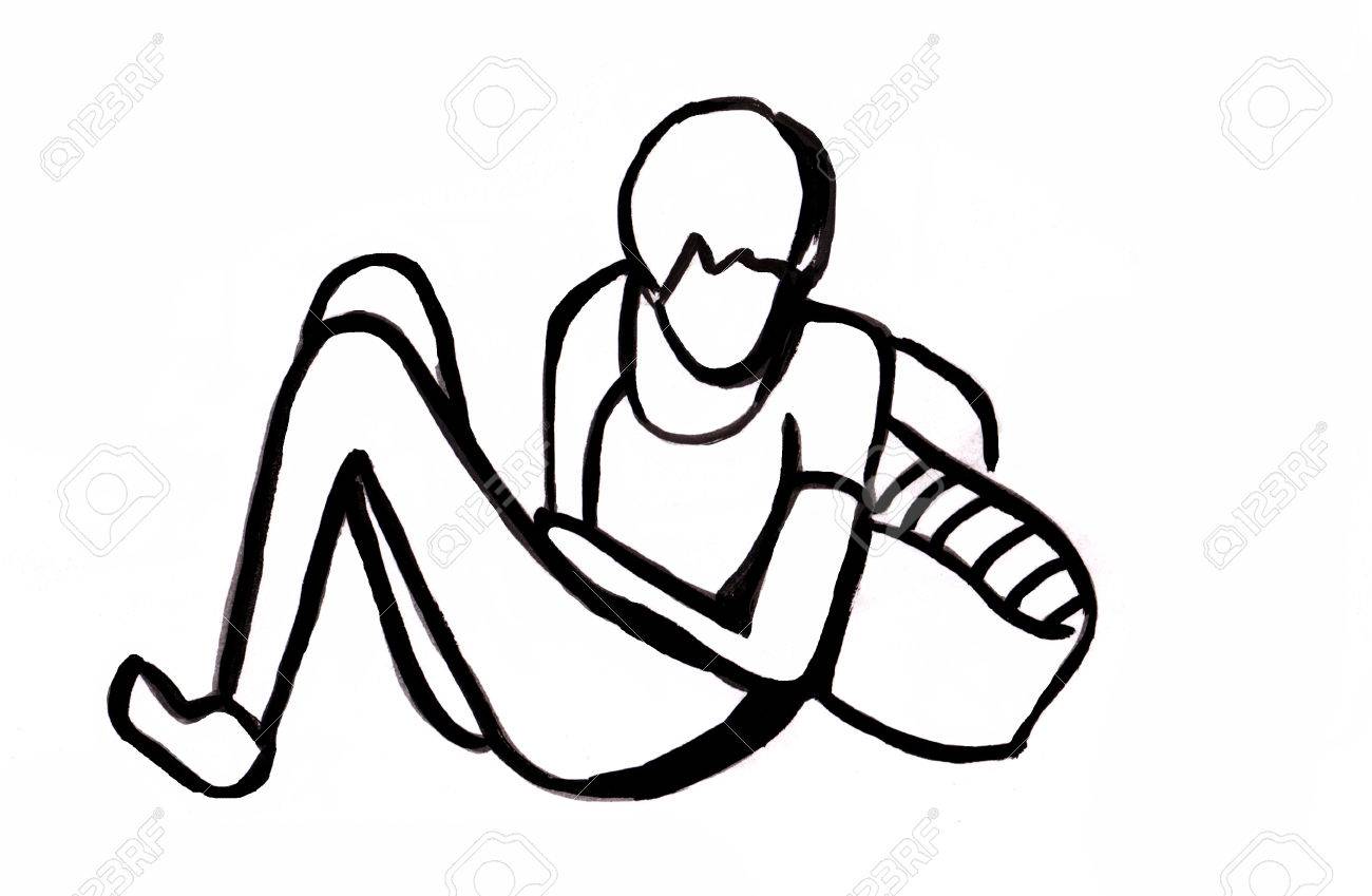 Instant sketch boy sitting on floor stock photo 50655976