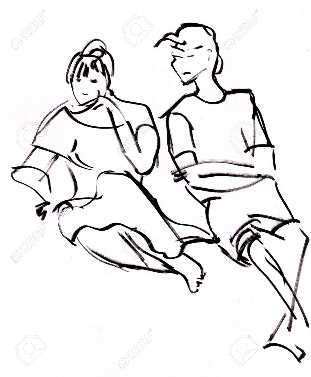 Instant Sketch Boy And Girl Watching Computer