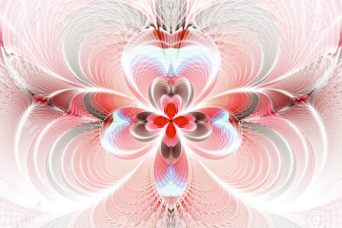 Fleur Abstraite Sur Fond Blanc Motif Symetrique Complexe Dans Les Couleurs Rouge Rose Bleu Et Gris Conception De Fractale Fantastique Pour Des Affiches Des Fonds D Ecran Ou Des T Shirts Art Numerique Rendu