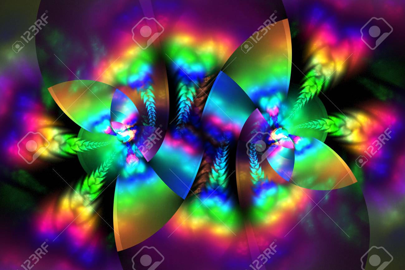 Ornement Floral Abstrait Arc En Ciel Sur Fond Noir Conception