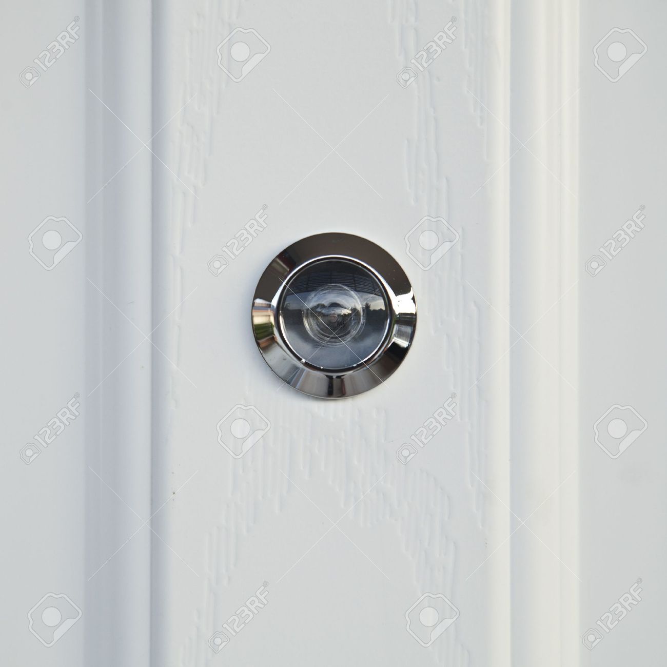 White Wood Door Texture close up, door lens peephole on white wooden texture stock photo White Wood Door Texture close up, door lens peephole on white wooden texture stock photo