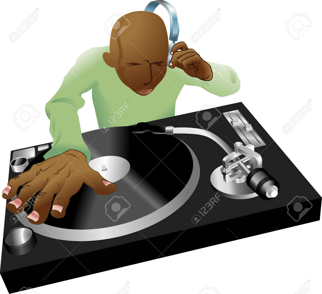 ディスク ジョッキー 動的な Dj ミックス彼レコード デッキ上のイラストのイラスト素材 ベクタ Image