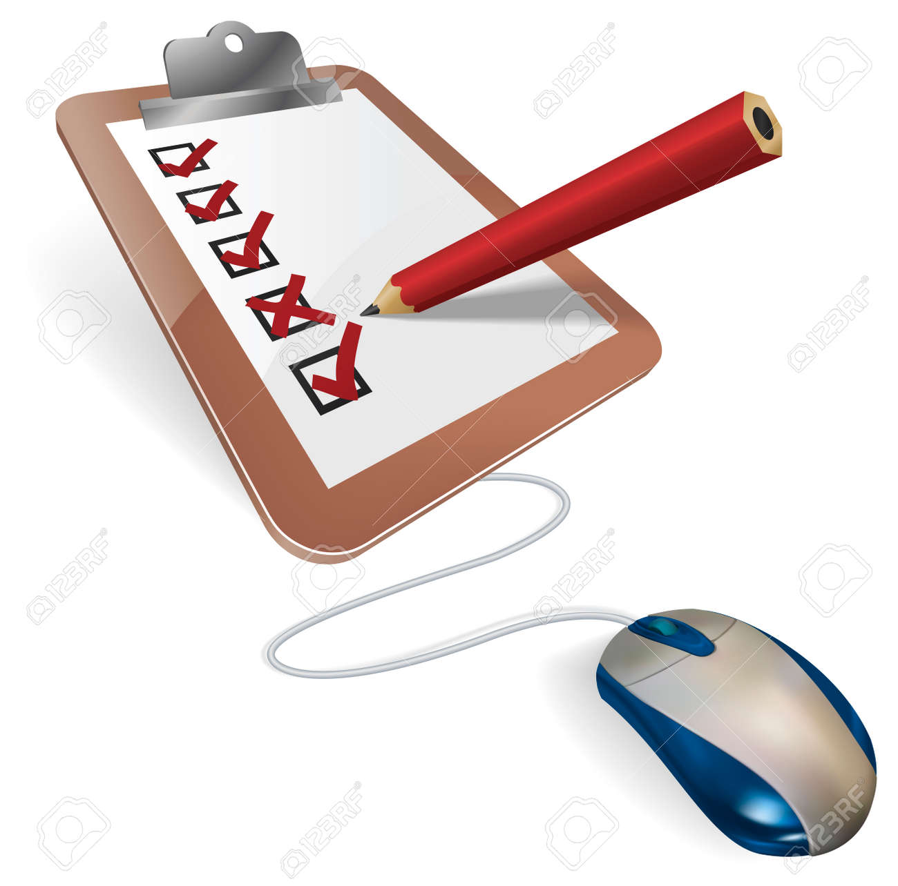 マウスは アンケート調査に接続されています オンラインのインターネット調査 テスト 国勢調査 選挙や研究アンケートのコンセプトです のイラスト素材 ベクタ Image