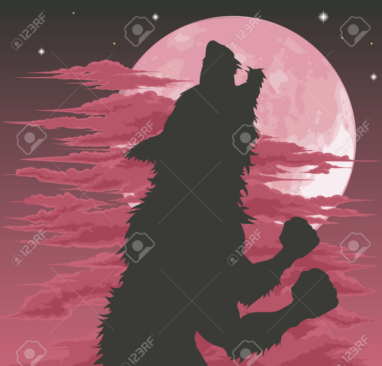 Une Silhouette De Loup Garou Terrifiant Hurlant A La Lune Illustration De L Halloween Clip Art Libres De Droits Vecteurs Et Illustration Image 10358596