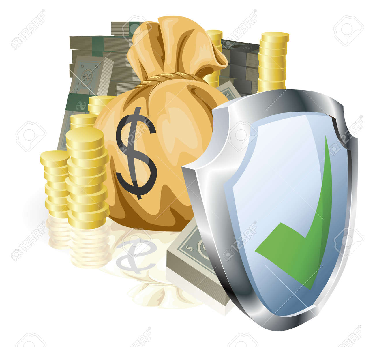 Stacks Of Money Being Protected By A Indicating It Is Secure.. Royalty Free Cliparts, Vectors, And Stock Illustration. Image 11070816.