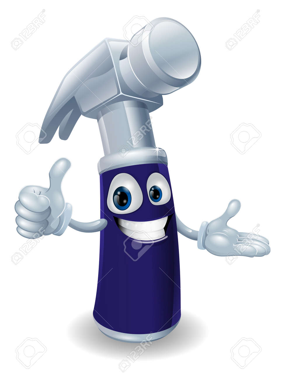 親指のジェスチャーをやっている青色のハンマーの漫画のキャラクター のイラスト素材 ベクタ Image