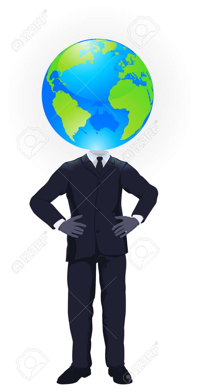 a business man with a globe for a head business concept for