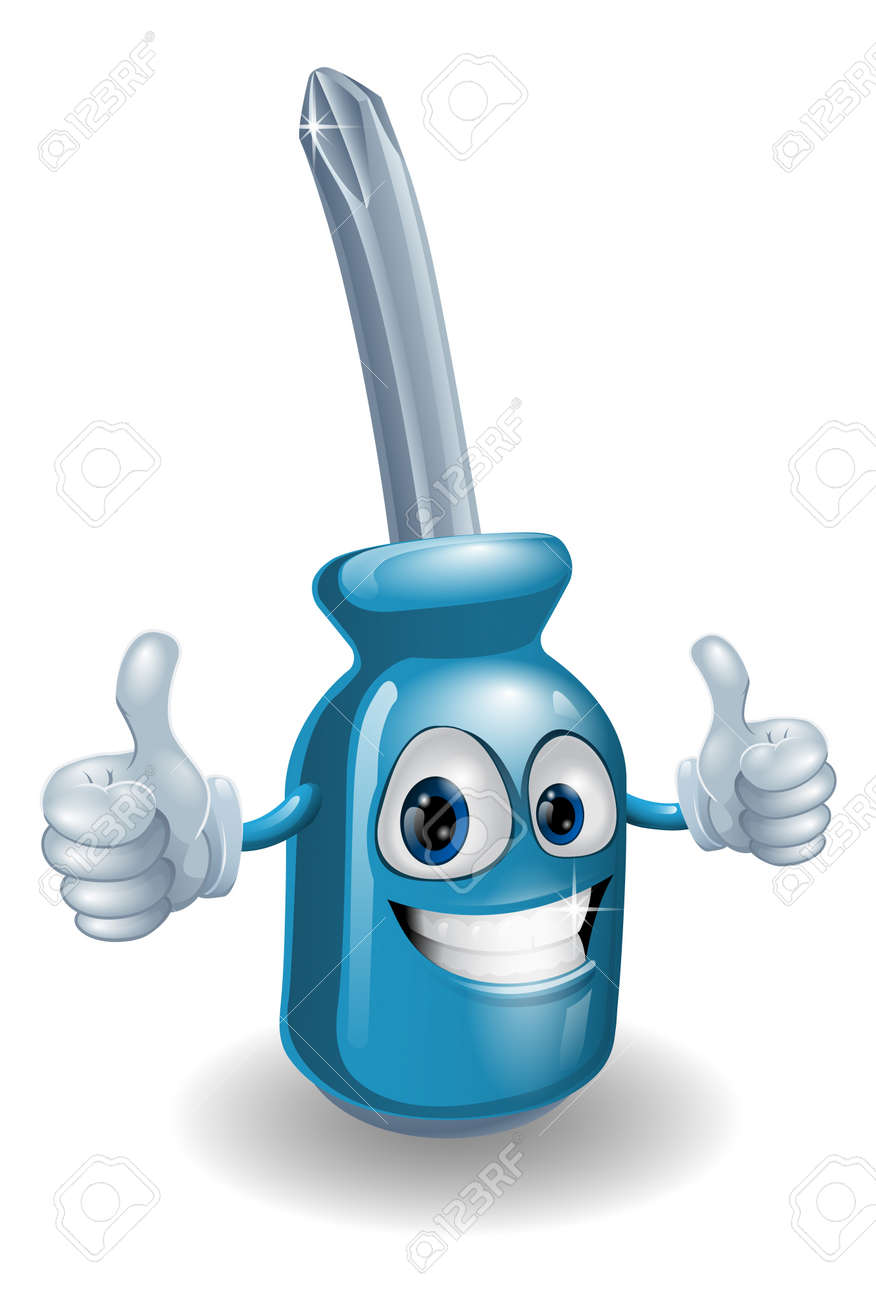 Croix Bleue Tete De Dessin Anime Mascotte De L Homme Tournevis Faisant Pouces En L Air Clip Art Libres De Droits Vecteurs Et Illustration Image 14196454